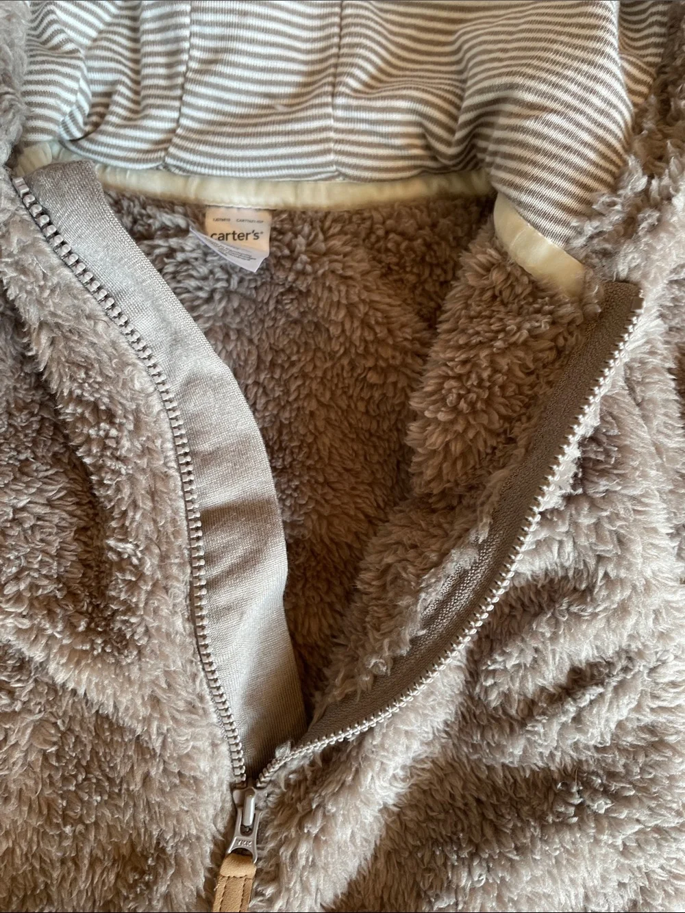 Carter's Plush Hooded Footed One-Piece in Taupe